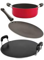 Nirlon 3 pcs of Red and Black Non-stick Aluminium Kitchen Cookware Utensil Gift Set, Standard