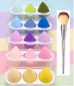 Lenon Makeup Sponge Wet And Dry Storage Box Egg Sponge (PACK OF 5 BOX) With 1 Siilver Brush (16 Items in the set)