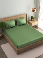 Naksh 210 TC Green Satin Striped Single Bedsheet (54