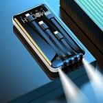 4 in 1 10000mah Power Bank 20W 4 Built in Cable USB/Lightning/Type C/Micro and One USB Port with Flashlight Power Bank For All Devices Mobile Tab