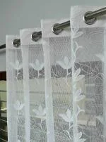 Yellow Weaves White Polyester Tripartite Leaf Net Curtain For Door, 7 Ft (Pack Of 2)