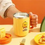 Magic Plus Milk Drinking Mug for Kids with Straw Design Lid - Double Insulated Stainless Steel Duck Theme Cup for Kids, Sipper Mug - Yellow (400ml) - Spill Proof and Travel Friendly
