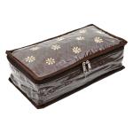 Kuber Industries Jewellery Kit | Satin Flower Embroidery Locker Kit | 3+3+1 Detachable Pouch Cosmetic Kit | Makeup Storage Kit for Watches | Bracelets | Earring | Brown