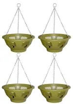 GARDEN KING Plastic Hanging Basket- 12 Inch (Set of 4 Hanging Pots for Gardening)