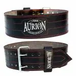 Aurion by 10club Premium Leather Weight Lifting Belt | Leather Gym Belt for Workout with Padded Back Support | Dead Lift Belt - Black (Large)