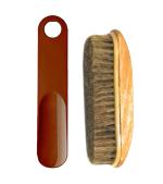 Sheppits Premium Shoe Horn (Maroon) & Wooden Shoe Polish Brush (Brown) Combo | Shoe Care Kit