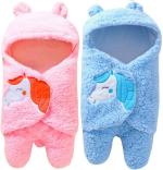 Pandaoriginals Cartoon Single Hooded Baby Blanket for AC Room (Cotton, Pink, Blue)
