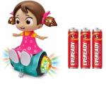 MIMY 360 Degree Rotating Musical Dancing Toy Activity Play Center Toy with Flashing Lights and Bump and Go Action for Kids Early Learning and Educational (Dancing Girl with Battery)