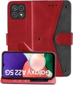Autofocus Faux Leather Back Case Flip Cover for Samsung Galaxy A22 5G, Samsung A22 5G with ID Card Slot | Foldable Stand | 2 Card Slot | 1 Cash Slot | Magnetic Closure - Executive Red, 22828