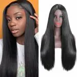YOFAMA Long Hair Wig Black Synthetic Fiber Women