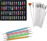 Vulpix 48 Bottles 3D Nail Art Glitter Sequins Set Double Side Dotting Pen Brush Decoration Tool (Set Of 3)