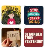 Whats Your Kick Positive Thinking Stop Dreaming Start Doing Quotes Printed Set of 4 Coaster With Metal Stand