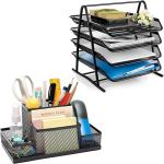 See Inside 8 Compartments Metal Letter Holder::Pen Stand::File Holder::Desk Organizer (Black)