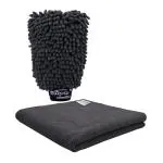 SOFTSPUN Microfiber Cleaning Cloth, 1 pcs 30x30cm 340 GSM Grey & 1 pcs Gloves 1700 GSM Grey!
