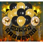 ELDERWAND Cardstock Bunting, Balloons with LED Light Combo Pack Set, Birthday Decorations Items Kit for Husband, Wife, First, 2nd, 30th, 40th, 50th Theme ( Black, 19Pieces )