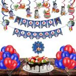 Festiko Set of 47 Pcs Bal Gopal Theme Happy Birthday (Banner, Swirls, Balloons, Cake Topper), Kanha Bal Gopal Janmashtami Decoration