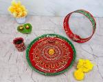 GoldGiftIdeas 10 Inch Bhuvanpati Hand Paint Karva Chauth Pooja Thali Set for Gifts, Pooja Thali Decorative, Return Gifts, Pooja Items for Home
