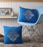 Lushomes Blue Ethnic Sofa Cotton Cushion Covers Online with Foil Printed 16 inch x 16 inch (Pack of 2)