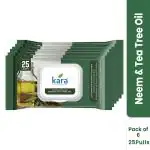 Kara Neem & Tea Tree Oil Refreshing Facial Wipes Pack of 6 (25 Pulls)