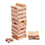 DHARMISHO Wooden Building Blocks Puzzle 54 Pcs Challenging 4pcs Dice Wooden Stacking Game Maths,Tumbling Tower 54 Pcs with 4 Dices Game for Adults and Kids