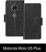 Sbms Motorola Moto G5 Plus Black Artificial Leather Shock Proof Flip Cover