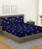 Fashion String 144 TC Microfibre Little Heart's Navy Blue Double Bedsheet with 2 King Size Pillow Covers