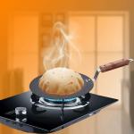 FLIXBLOOM Kitchen Premium Plus Iron Tawa for Roti Chapati, Concave Iron Tava, 10 Inch, with Wooden Handle Black