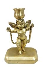 Kalarambh Bharat Haat Yellow Brass Boy Candle Stand Handicraft Art 12 x 12 x 3 cm