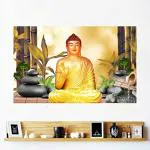 Divinedesigns Multicolor Vinyl Yellow Gautam Buddha Wall Sticker