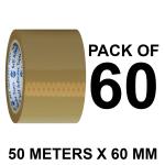 VCR Self Adhesive Brown Packing Cello Tape - 50 Meters in Length - 60mm / 2.5 Inch Width - 60 Rolls Per Pack - BOPP Industrial Packaging Tape for E-Commerce Box Packing, Office and Home use