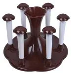 PANCHANAN 6-Slot Plastic Glass and Cup Holder with Built-in Spoon Organizer and Modern Design(BROWN)