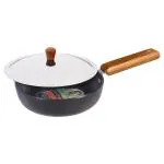 Wonderchef Ebony Deep Fry Pan with Lid, Induction Bottom, Wooden Handle, Hard Anodized Aluminium- 3.25mm, 5 Years Warranty, Grey