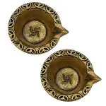Divya Mantra Golden Brass Swastik Diya ,DM00077