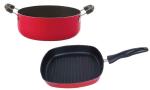 Nirlon 2 pcs of Red Non-stick Dishwasher Safe Pot and Pans Cookware Set