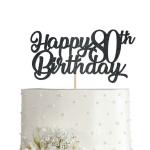 Festiko Black Happy 80th Birthday Cake Topper, Black Glitter Cheers To 80 Years Party Cakes Decorations, Supply