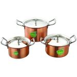 JVL Silver Stainless Steel Cookware And Serveware Essential Utensil Pot Handi Set With Lid 750ml, 1100ml, 1700ml (Pack of 3)