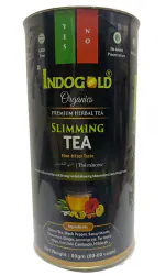 INDOGOLD Slim Tea For Weight Loss & Slimming with Herbal Black Papper,Sanay Leaves,Cinnamon,Ginger,Lemongrass,Turmeric chips, Moringa, Garcinia Cambogia, Rooibos, Gymnema Sylvestre & Green Tea (70 Cups) 1 Jar