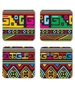 Whats Your Kick Pattern Comic Design Colorful Pattern Design Printed Set of 4 Coaster With Metal Stand