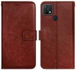 AmericHome Oppo A15, Oppo A15S, Model CPH2185, CPH2179 Executive Brown Artificial Leather, Rubber Grip Case Flip Cover