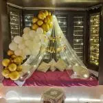 SpecialYou.in Canopy Tent for Birthday Decoration with White & Gold Balloons- 60 Items