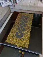 DELHI PVC CORP Black, Gold Vinyl Embroidered Table Runner, 80 Cm