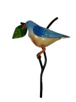 Wonderland Blue Metal Single Bird Wall Hook - 17.0 x 8.0 cms