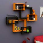 Belief Wood Orange, Black Wood Intersecting Wall Shelves Cube Shelf Book (Set Of 6)