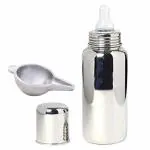 PGD Plain Silver Stainless Steel Baby Feeding Bottle, Mirror Finish with Aluminum Paladai Feeder Spoon (0-24 months) - 250 ml