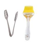 Urban Buy Stainless Steel Momo Tong with 1 Pcs Silicon Basting Mini Oil Brush Only and Multicolour, Pack of 2