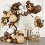 SpecialYou.in Birthday decoration items combo with Peach, White & Brown Balloon-63 pcs