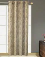 Yellow Weaves Golden, Beige Polyester Jacquard Abstract Curtains For Long Door, 9 Ft