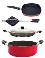 Nirlon 4 pcs of Red, Black Non-stick Aluminium Kitchen Cookware Set with Bakelite Handle Standard