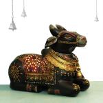 Sadhubela Multicolor Wood Holly Nandi Bull Figurine