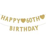 Festiko Gold Happy 60th Birthday Banner, Glitter 60 Years Old Woman Or Man Party Decorations, Supplies